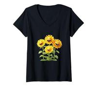 Donna Happy Sunflower Bouquet Crazy Sun Flower Bloom Summer Time Maglietta con Collo a V