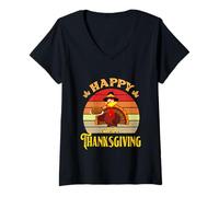 Donna Happy Thanksgiving 2025 Camicia per Uomo Donna Happy Turkey Day Maglietta con Collo a V