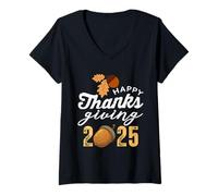 Donna Happy Thanksgiving Crew 2025 Family Matching Fall Holiday Maglietta con Collo a V