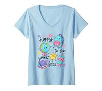 Donna Happy To See Your Face School Welcome Crayon Maglietta con Collo a V