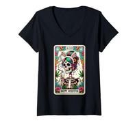 Donna Happy Weedster 420 Scheletro pasquale che fuma tarocchi Maglietta con Collo a V
