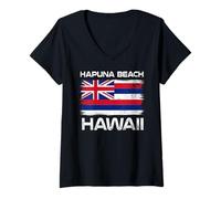 Donna Hapuna Beach Bandiera Hawaii Design Hapuna Beach Hi Flag Maglietta con Collo a V