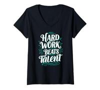 Donna Hard Work Beats Talent Inspirational Motivation Typography Maglietta con Collo a V