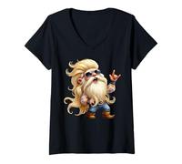 Donna Hardrock Gnome Dad In Hippie Rocker Clothing Love Rock Music Maglietta con Collo a V