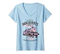 Donna Harry Potter all Aboard The Hogwarts Express Maglietta con Collo a V