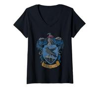 Donna Harry Potter Distressed Ravenclaw Crest Maglietta con Collo a V