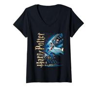 Donna Harry Potter Flying Car Castle Maglietta con Collo a V