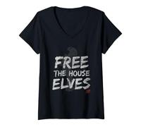 Donna Harry Potter Free The House Elves Big Text Maglietta con Collo a V