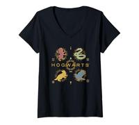 Donna Harry Potter Gold Spark Hogwarts Emblem Maglietta con Collo a V