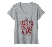 Donna Harry Potter Gryffindor One Color Crest Maglietta con Collo a V