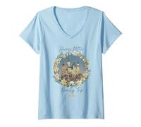 Donna Harry Potter Hogwarts Family Trip Watercolour Maglietta con Collo a V