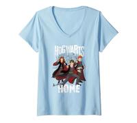 Donna Harry Potter Hogwarts Is My Home Maglietta con Collo a V