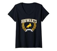 Donna Harry Potter Hufflepuff Hogwarts Leaves Maglietta con Collo a V