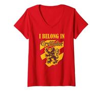 Donna Harry Potter I Belong in Gryffindor Maglietta con Collo a V