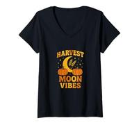 Donna Harvest Moon Vibes Autunno Natura Strega Estetica Autunno Magia Maglietta con Collo a V