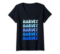 Donna Harvey Retro Name Stack Design Maglietta con Collo a V