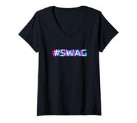 Donna Hashtag Swag Retro Aesthetic Maglietta con Collo a V