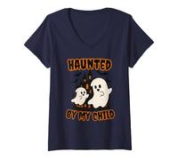 Donna Haunted by My Child Funny Ghost Halloween Men Women Maglietta con Collo a V