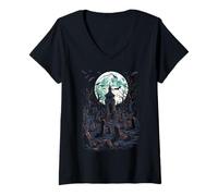 Donna Haunted Mansion Spettrale Halloween Maglietta con Collo a V