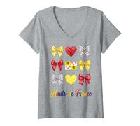 Donna Hauts De France Coquette Bow Ragazze Maglietta con Collo a V