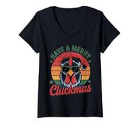 Donna Have A Merry Cluckmas - Cappello di Babbo Natale a Forma di Pollo Maglietta con Collo a V