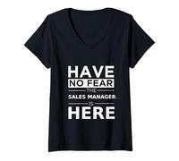Donna Have No Fear Il responsabile delle Vendite è Qui, Divertente, Regalo, Lavoro, Umorismo Maglietta con Collo a V