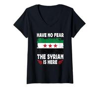 Donna Have No Fear The Syrian is Here Syria Flag Maglietta con Collo a V