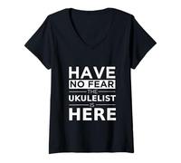 Donna Have No Fear The Ukulelist Is Here Musicista Ukulele Player Maglietta con Collo a V