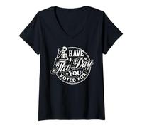 Donna Have the day you voted for funny skeleton peace sign gifts Maglietta con Collo a V