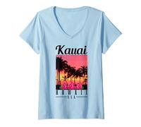 Donna Hawaii Aloha Kauai Isole Hawaii Surfista Maglietta con Collo a V