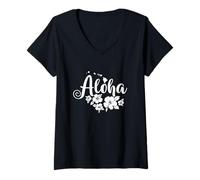 Donna Hawaii Aloha USA America Stato Maglietta con Collo a V
