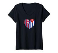 Donna Hawaii and Cuba Flags: Heart Shaped Unity Maglietta con Collo a V