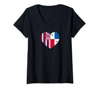 Donna Hawaii and Panama Flags: Heart Shaped Unity Maglietta con Collo a V