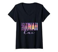 Donna Hawaii Beaches Retro Sunset Tropical Maglietta con Collo a V