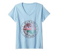 Donna Hawaii Boho State 1959 Hula Volcano Tropical Maglietta con Collo a V