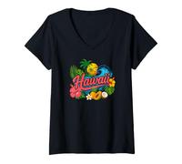 Donna Hawaii Tropical Floral Wave Sunset Cute Hawaii Maglietta con Collo a V