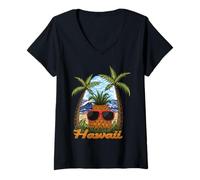 Donna Hawaii Tropical Luau Aloha Isola hawaiana Spiaggia di palme Maglietta con Collo a V