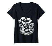Donna Hawaii Vibes Only Surf Spiaggia Isola Tropicale Tramonto Aloha Maglietta con Collo a V