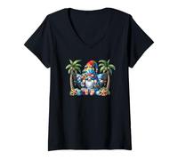 Donna Hawaiian Summer GNOME for Beach Hammock Under Palm Trees Maglietta con Collo a V
