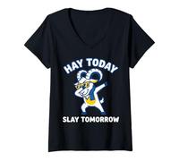 Donna Hay Today Slay Tomorrow Capra Dab Umorismo Maglietta con Collo a V