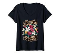 Donna He Has Made Everything Beautiful in Its Time - Maglietta con Collo a V
