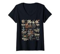 Donna He is Dad Bible Verse Strong Wise Christian Father's Day Maglietta con Collo a V
