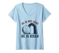 Donna He Is Not Here He Is Risen Divertente Arrampicata su Roccia Maglietta con Collo a V