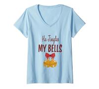 Donna He Jingles My Bells - Divertenti Coppie abbinate a Merry Christmas 2 Maglietta con Collo a V