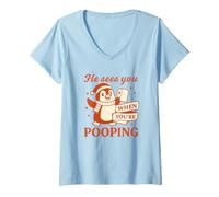 Donna He Sees You When You’re Pooping Shirt Natale Renna Maglietta con Collo a V