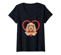 Donna Heart English Cocker Spaniel Glasses Maglietta con Collo a V