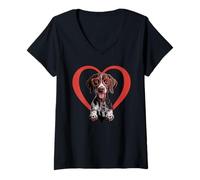 Donna Heart German Shorthaired Pointer Glasses Dog GSP Maglietta con Collo a V