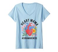 Donna Heart Mama CHD Awareness CHD Warrior Donne Festa della Mamma Maglietta con Collo a V
