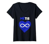 Donna Heart Métis Bandiera Indigenous Métis Pride and Heritage Maglietta con Collo a V