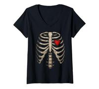 Donna Heart Rib Cage X-Ray Adult Kids Funny Halloween Skeleton Maglietta con Collo a V